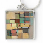 Colorful Lattice Abstract Square Metal Keychain