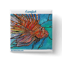 Colorful Lionfish "Stained Glass" Style Art! Button
