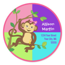 Colorful Little Girl Monkey Address Label stickers