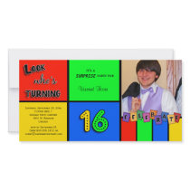 Colorful Look Whos Turning 16 Birthday Invite Custom Photo Card