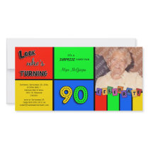 Colorful Look Whos Turning 90 Birthday Invite Photo Card Template