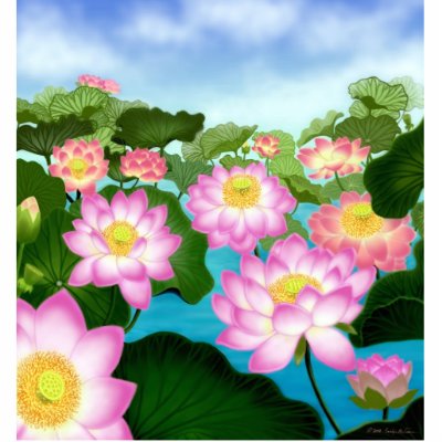 Colorful Lotus Flowers Acrylic Cut Out by twopurringcats Airbrush drawing