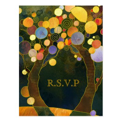 Colorful Love Trees Wedding RSVP Postcard