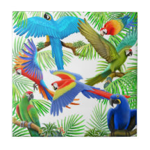 Colorful Macaw Parrots Tile