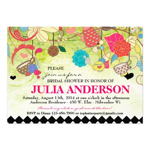 Colorful Mad Hatter Bridal Shower Invitation