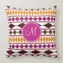 Colorful Magenta Monogram Tribal Pattern Pillow
