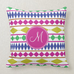 Colorful Magenta Monogram Tribal Pattern Throw Pillows