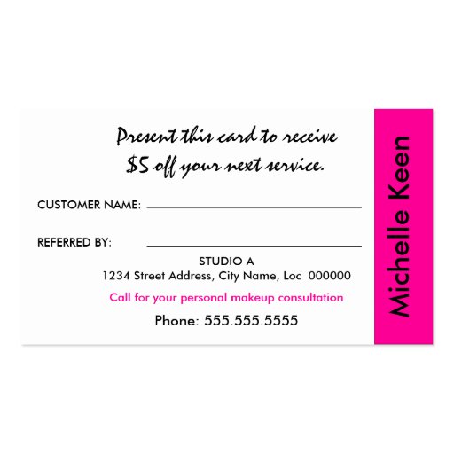Colorful Makeup Artist Custom Referral Cards Business Card (back side)