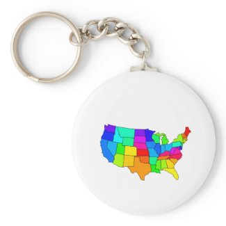 Colorful map of the United States of America keychain