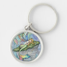 Colorful Mermaid and Carp Fish Fantasy Art Keychains