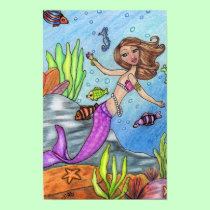 Colorful Mermaid and Fish Poster posters