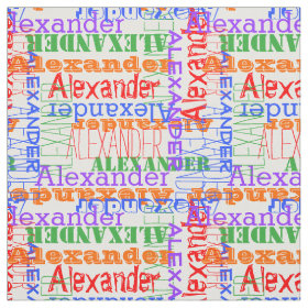 Colorful Modern Name Collage Rainbow Fabric