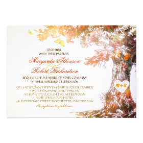 colorful modern oak tree wedding invitations