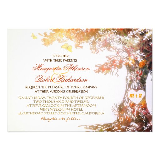 colorful modern oak tree wedding invitations