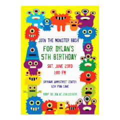 Colorful Monster Birthday Party Invitations Yellow