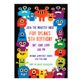 Colorful Monsters Birthday Party Invitations