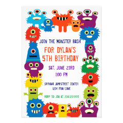 Colorful Monsters Birthday Party Invitations
