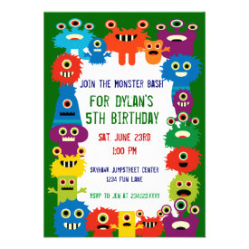 Colorful Monsters Birthday Party Invitations Green