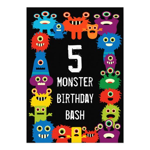 Colorful Monsters Kids Birthday Party Invitations