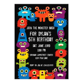 Colorful Monsters Kids Birthday Party Invitations
