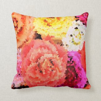 Colorful Mosaic Roses Pattern Throw Pillows