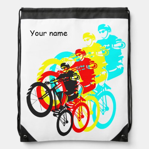 Colorful Mountain bike trials Drawstring Backpacks