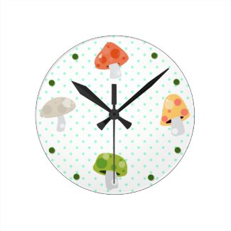 Colorful Mushrooms & Polka Dot Kitchen Wall Clock