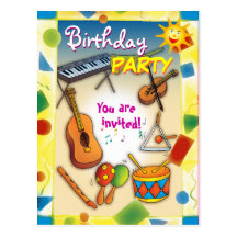 Colorful Music BIRTHDAY PARTY postcard