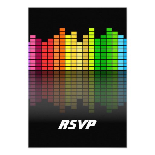 Colorful Music Equalizer w/Reflection, Cool Techno Personalized Invite
