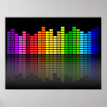 Colorful Music Equalizer w/Reflection, Cool Techno Poster