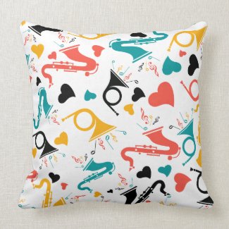 Colorful Music Instruments Note & Hearts Pattern Pillow