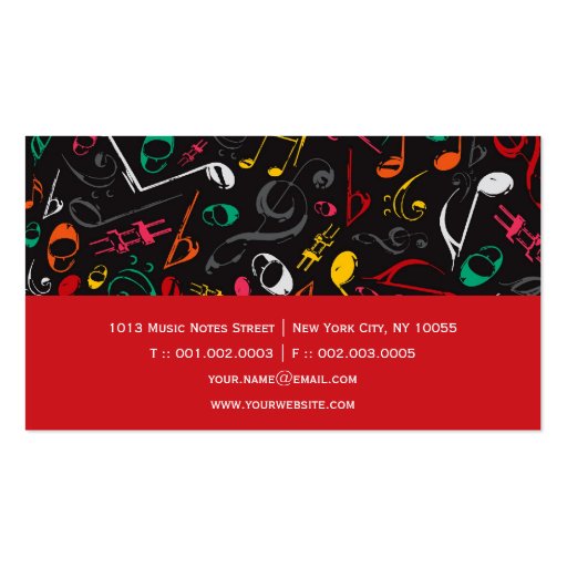 Colorful Music Musical Notes Artist Song Singing Business Card (back side)