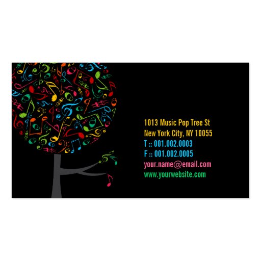 Colorful Music Musical Notes Song Singing Pop Tree Business Card Template (back side)