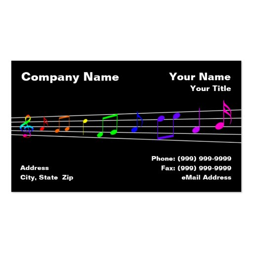 Colorful Music Notes Business Card (front side)
