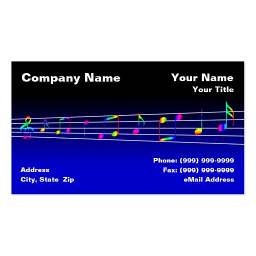 Colorful Music Notes Business Card (front side)