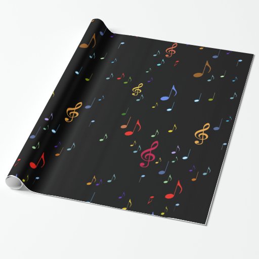 colorful music notes on black wrapping paper Zazzle