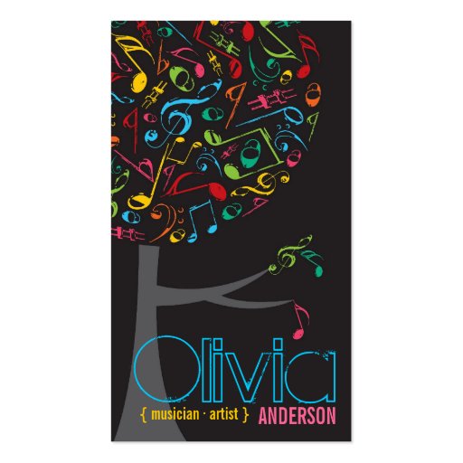 Colorful Music Notes Pop Tree Profile Card Business Cards (front side)