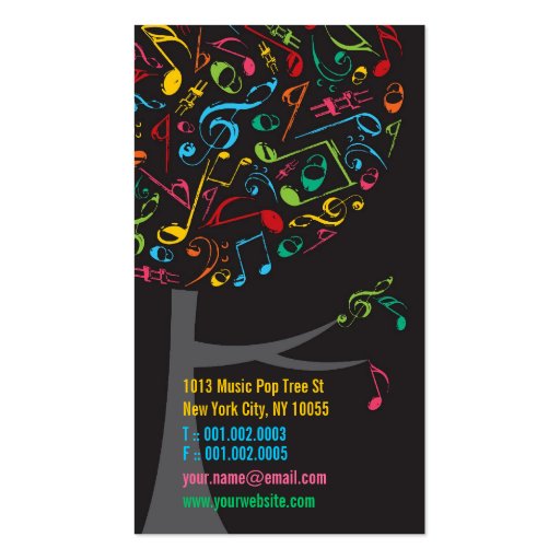 Colorful Music Notes Pop Tree Profile Card Business Cards (back side)