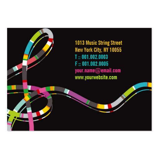 Colorful Music Notes Treble String Artist Art Song Business Card Template (back side)