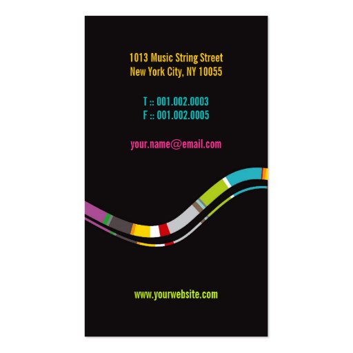 Colorful Music Notes Treble String Artist Art Song Business Card Template (back side)