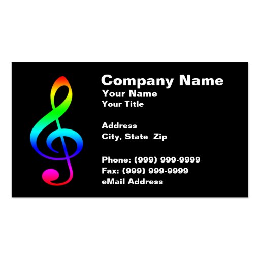 Colorful Musical Clef Symbol Business Card Templates (front side)
