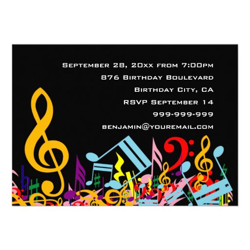 Colorful Musical Notes Birthday Party Invites
