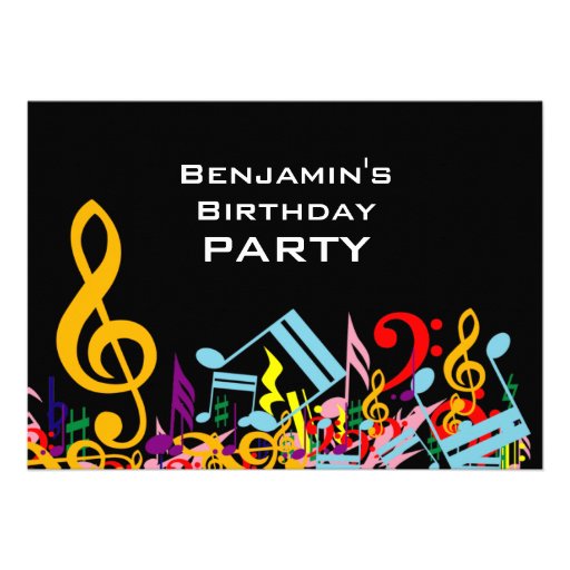 Colorful Musical Notes Birthday Party Invites