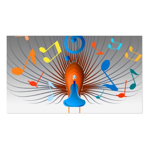 Colorful Musical Notes Peacock Business Cards (back side)