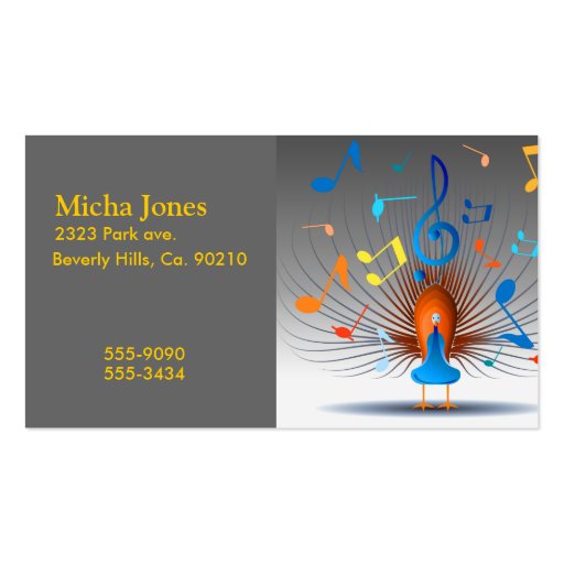 Colorful Musical Notes Peacock Business Cards