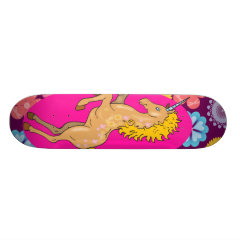 Colorful Mystical Unicorn on Pink Purple Flowers Skate Deck