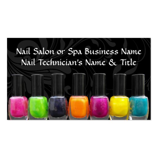 Colorful Nail Polish Bottles, Nail Salon Business Card Templates (front side)