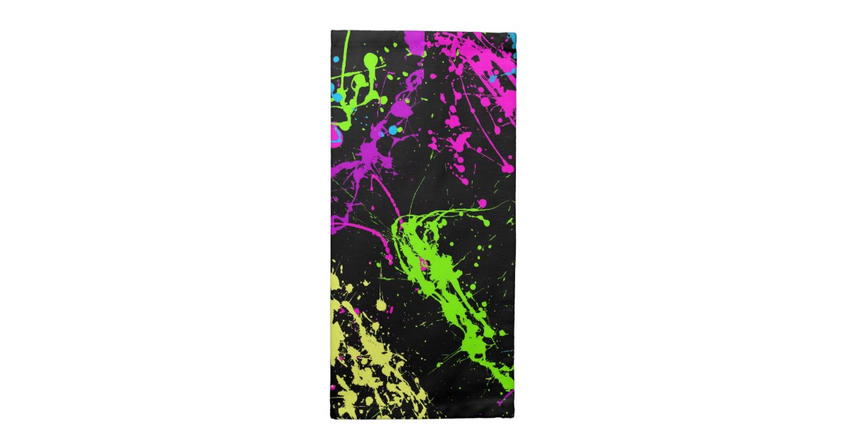 colorful neon paint splatters on black cloth napkin zazzle quarter fold