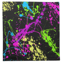 Colorful Neon Paint Splatters on Black Cloth Napkins