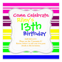 Colorful Neon Rainbow Stripes Vibrant Bold Pattern Custom Invitations